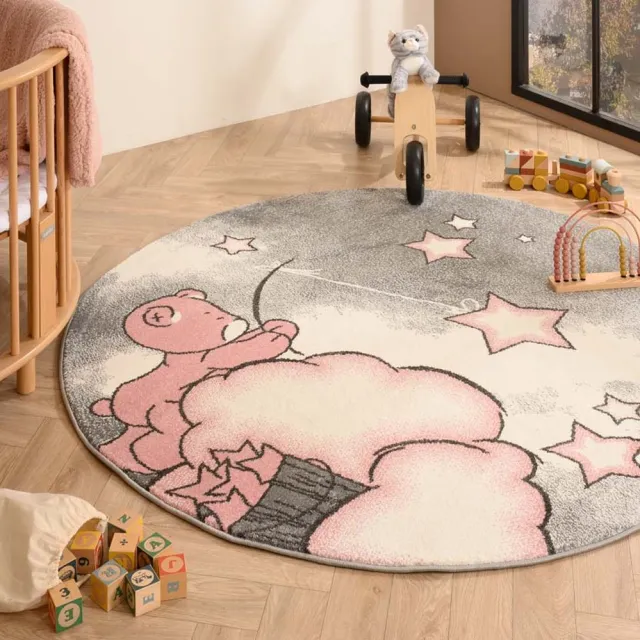TrueWeave Rond kindervloerkleed beer - Dreams roze 160