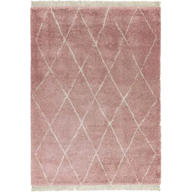 Eazy Living Easy Living - Rocco-Pink-Diamond Vloerkleed - Rechthoek - Berber,Shaggy Tapijt - Landelijk - Beige, Roze