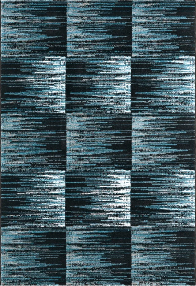 Padiro design laagpolig vloerkleed - turquoise - geometrisch ruiten- en blokkenpatroon - voor vloerverwarming - van polypropyleen, jute en katoen blauw