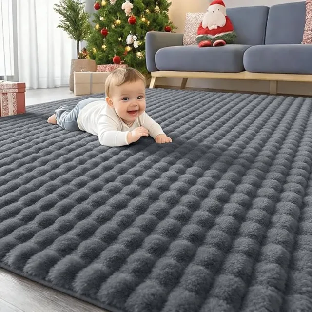 S-S Hoogpolig Vloerkleed 160x220 cm - Donkergrijs 3D Bubbelpatroon Tapijt - Zacht Pluizig Shaggy Carpet Met Antislip Onderzijde - Wasbaar Modern Vloerkleed Voor Woonkamer Slaapkamer En Kinderkamer