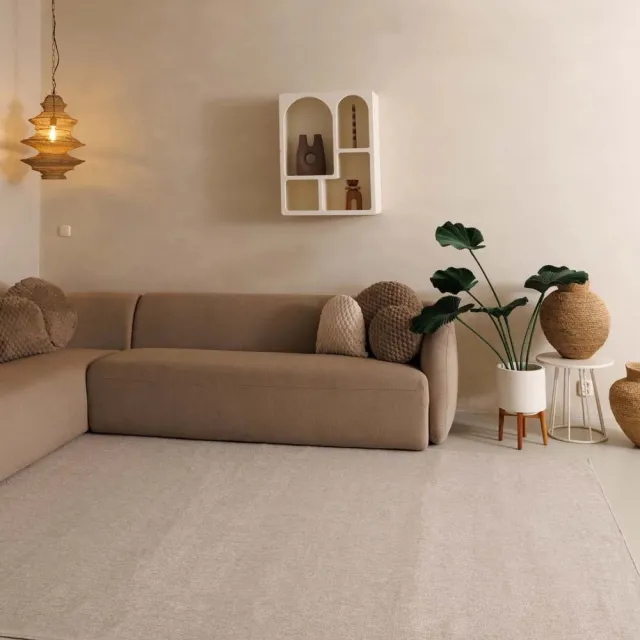 Tapeso Laagpolig vloerkleed - Lush crème 140x200
