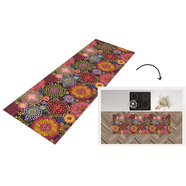KitchenYeah Keukenloper - Loper keuken - Bloemen - Patroon - Lijn - Keukenloper vinyl Multicolor