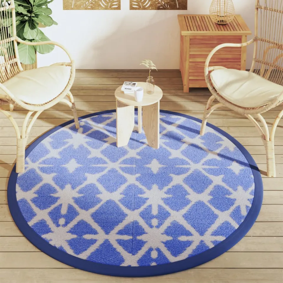 vidaXL Buitenkleed ARAKIL Ø160 cm polypropeen blauw en wit, foto 2
