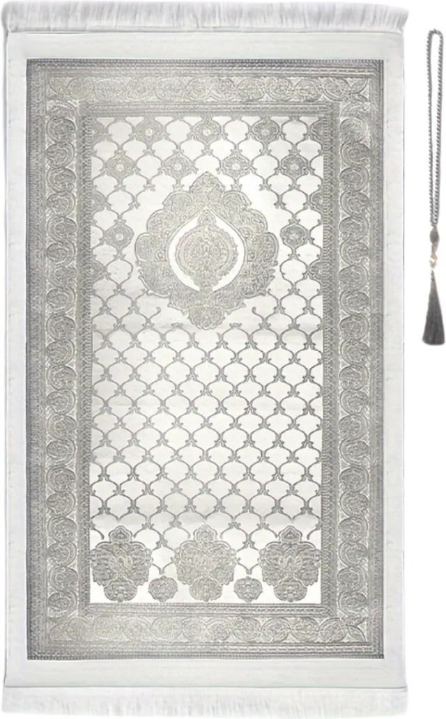 Livano Gebedsmat - Gebedskleed - Islam - Tapijt - Eid Mubarak - Ramadan Kleed - Inshallah - Grijs Zilvergrijs