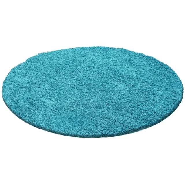 flycarpets Hoogpolig vloerkleed, effen kleur - turquoise, woonkamerkleed, jute achterkant, afmeting: 160 cm rond