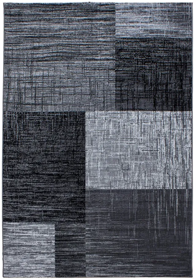 Tapijtenmagazijn Laagpolig vloerkleed met abstract ruitpatroon, zwart, geschikt voor de woonkamer, met een jute achterkant, afmetingen: 240 x 340 cm