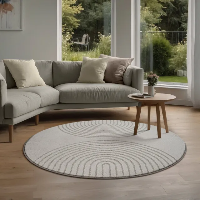 the carpet Elisa – zacht hoogpolig woonkamer vloerkleed, modern design tapijt met geometrisch patroon, grijs, 120 cm rond
