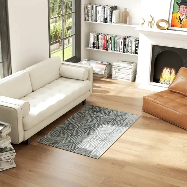 REDOM Vloerkleed - Geometrisch gestreept patroon - Machinegetuft - Wasbaar - Modern - Woonkamer, slaapkamer en hal - Polypropyleen - Donkergrijs - 150 x 80 cm