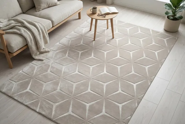 Padiro design laagpolig vloerkleed 200 x 290 cm - lichtbeige - modern geometrisch patroon - voor vloerverwarming - van polyester en katoen