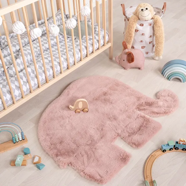 Little Olly Kindervloerkleed - Huggy Olifant Roze | Super fluffy! - 80x100cm