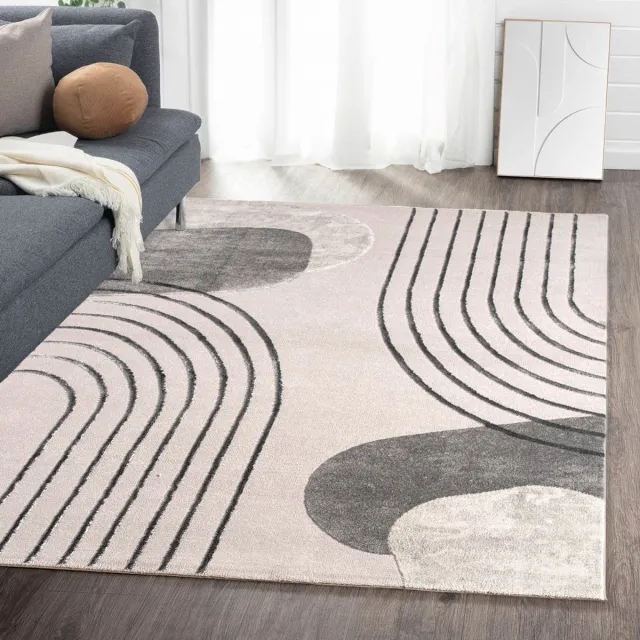 flycarpets Evora Japandi Vloerkleed Grijs – Laagpolig Tapijt Woonkamer – 240x340 cm