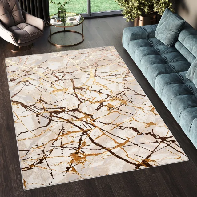 Tapiso Golden Vloerkleed Tapijt Beige Woonkamer Maat- 120x170 Bruin