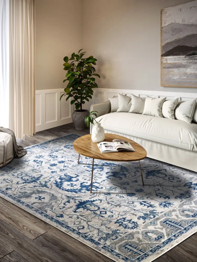 Villeroy & Boch Vintage vloerkleed - Emmanuel Blauw/Crème - Laagpolig Tapijt - 120x170 cm