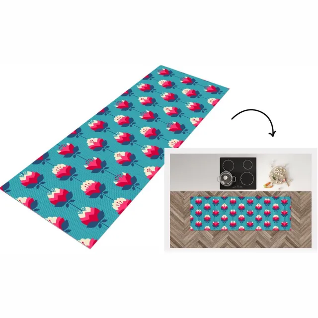 KitchenYeah Keukenloper 150x50 cm - Keukenmat vinyl Patronen - Retro - Bloemen - Lelie - Keukenmatten loper - Keuken vloerkleed tapijt