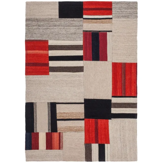 Padiro design laagpolig vloerkleed 160 x 230 cm - lichtbeige - modern patchworkontwerp - voor vloerverwarming - van wol en katoen