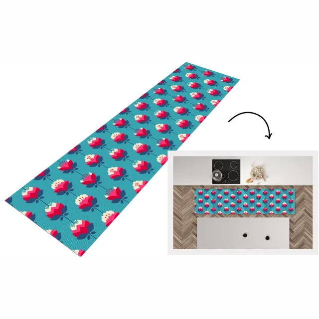 KitchenYeah Keukenloper 200x50 cm - Keukenmat vinyl Patronen - Retro - Bloemen - Lelie - Keukenmatten loper - Keuken vloerkleed tapijt