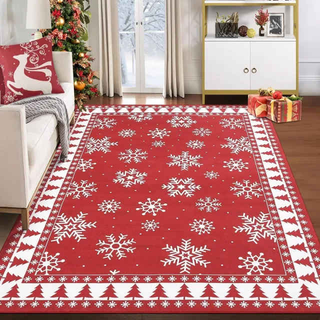 Triumpunpre Kerstvloerkleed - Opvouwbaar Printtapijt met kerstmotief met Antislip TPR Onderkant - Rood 120 x 170 cm