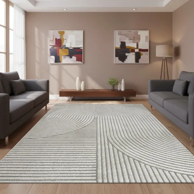 TapisTrend Designer tapijt Grijs 80x300 cm Modern vloerkleed met grote, in elkaar verweven bogen en reliëflijnen voor de woonkamer