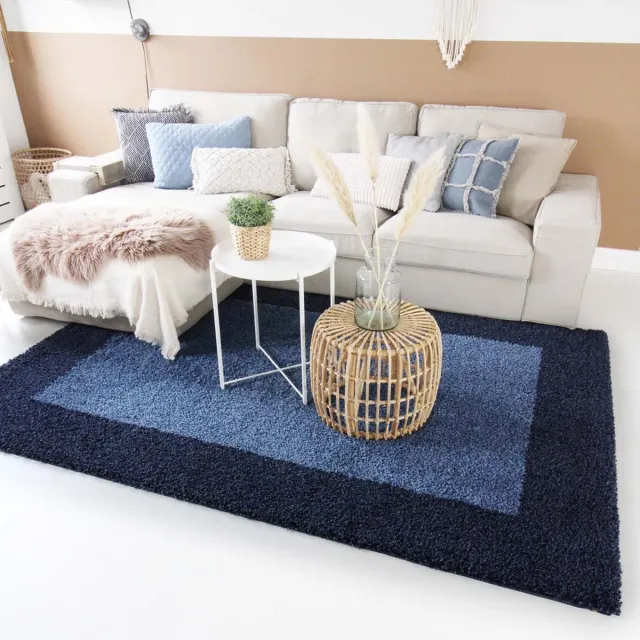 Tapeso Hoogpolig vloerkleed - Trend Frame blauw 300x400