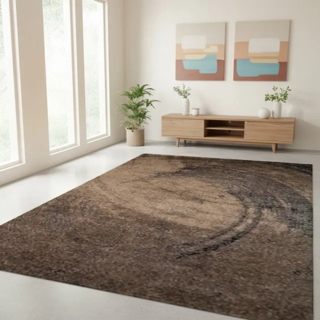 TapisTrend Designer tapijt Bruin 200x290 cm Modern vloerkleed met een abstract cirkelvormig patroon voor de woonkamer, slaapkamer en eetkamer
