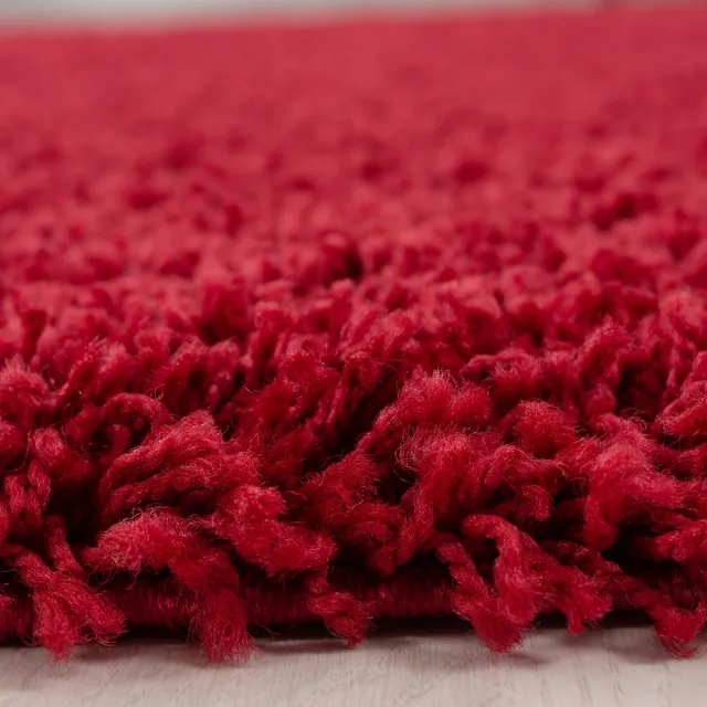 Ayyildiz Hoogpolig vloerkleed, effen kleur - effen rood, vloerkleed voor de woonkamer, jute achterkant, afmeting: 80 x 250 cm