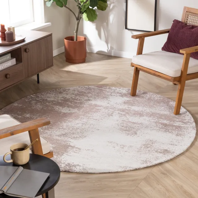 Studio Clarice Rond abstract vloerkleed - Candice Taupe - Ø 140cm