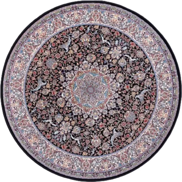 SusaStyle Perzisch Vloerkleed – Mashhad Darkblue – Tapijt 250 cm - Rond donkerblauw/zwart