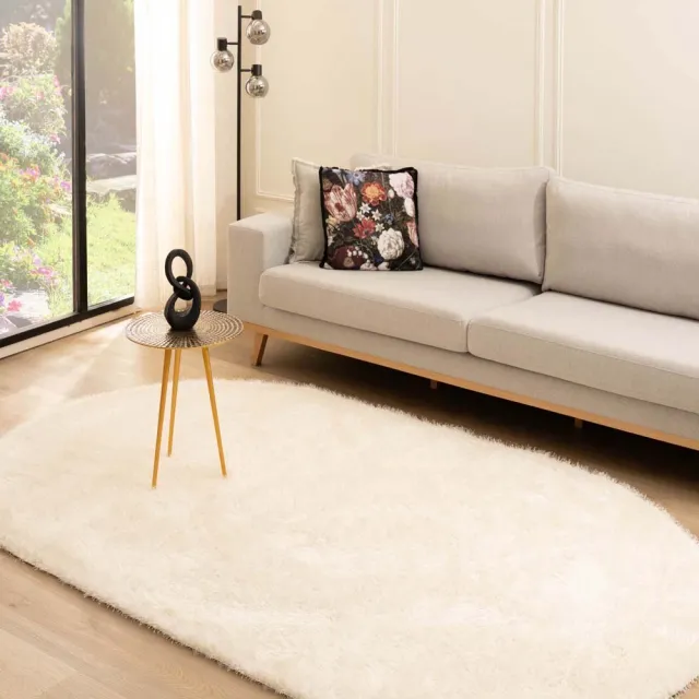 Tapeso Velvet vloerkleed ovaal - Posh wit 150x240