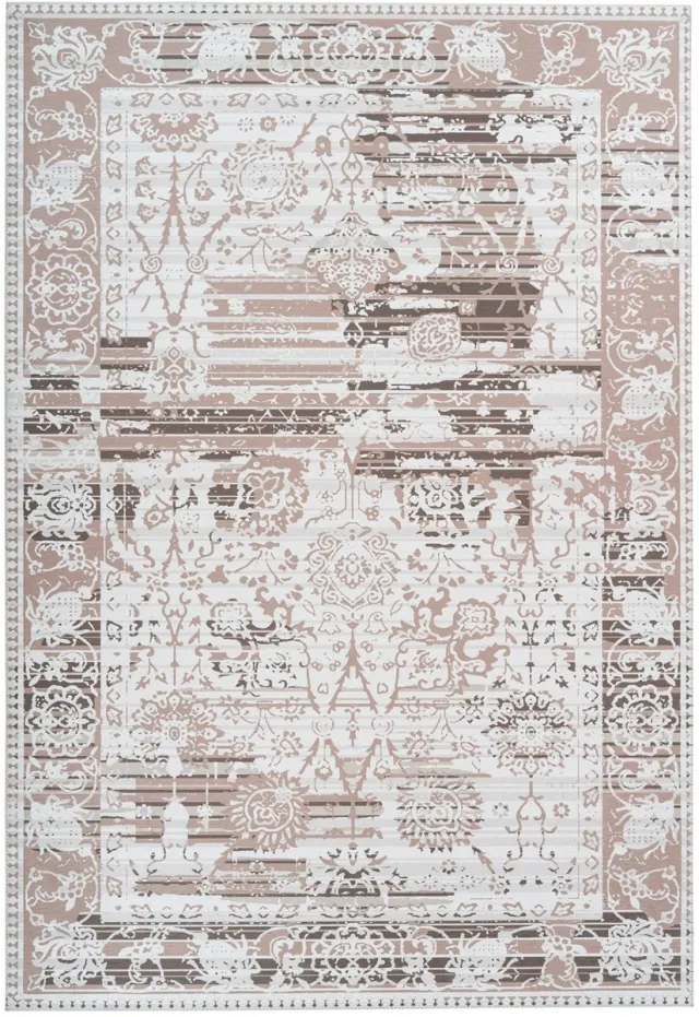 Padiro elegant laagpolig vloerkleed 120 x 180 cm - lichtbeige - oosters vintage patroon - voor vloerverwarming - van polyester en katoen