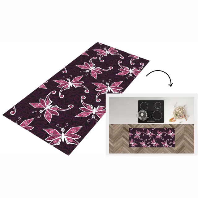 KitchenYeah Keukenloper - Loper keuken - Vlinders - Patronen - Roze - Keukenloper vinyl Multicolor