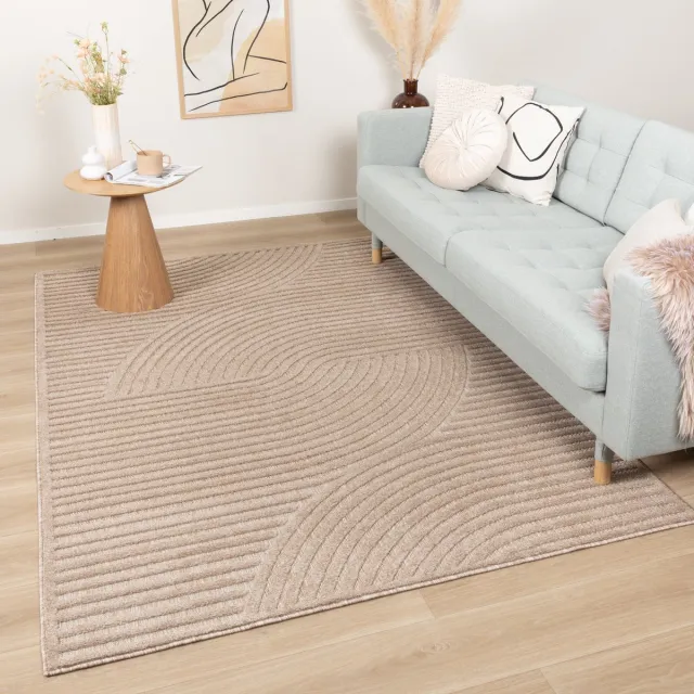 Fraai Modern binnen- en buitenkleed - Nori Curves Taupe - 140x200cm