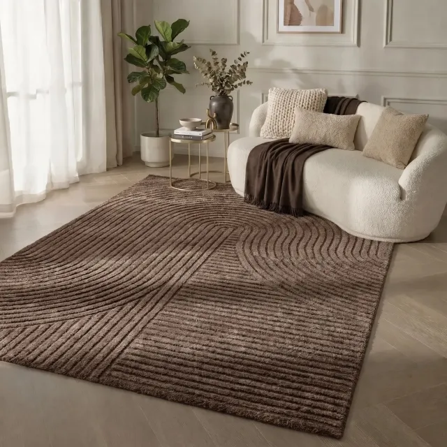 flycarpets Eliora Vloerkleed Modern Japandi - Bruin - Laagpolig Tapijt Woonkamer