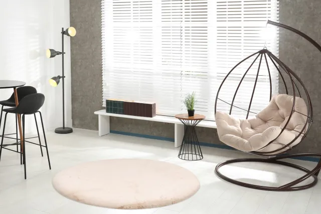 Feminine Lalee Heaven - Ronde Vloerkleed - Tapijt – Karpet - Hoogpolig - Superzacht -comfy Fluffy - rabbit fur- 160x160 cm Rond beige