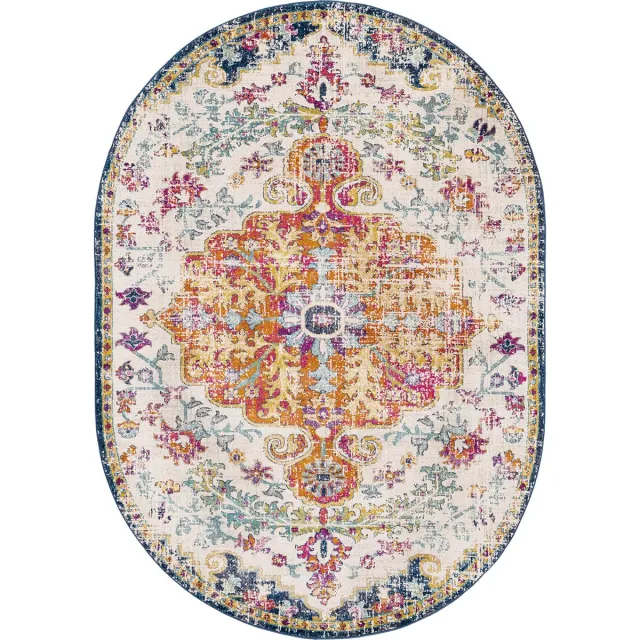 Surya Lou ovaal vloerkleed vintage oosters donkeroranje