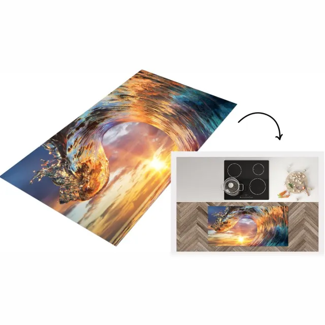 KitchenYeah Keukenloper - Loper keuken - Zee - Zon - Kleuren - 120x60 cm - Keukenloper vinyl Multicolor