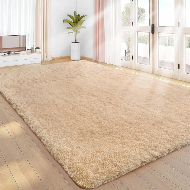 Unyqoos Extra grote beige hoogpolige vloerkleed voor woonkamer en slaapkamer Bruin