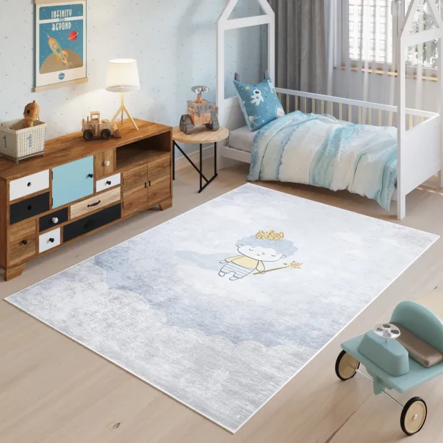 Tapiso Emma Vloerkleed Kinderkamer Kindertapijt Baby Peuters Tapijt Maat- 120x170 Grijs Blauw