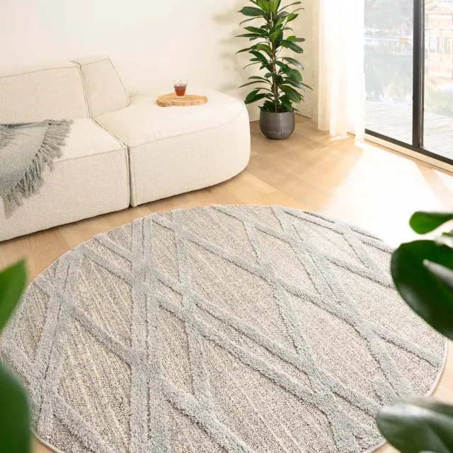 Tapeso Scandinavisch vloerkleed rond - Fjord Drom grijs 120