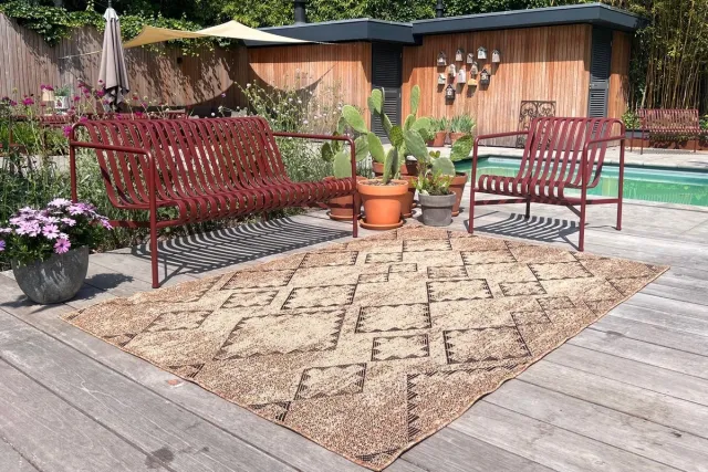 Rozenkelim Jute look platgeweven buitenkleed 300cm x 240cm bruin