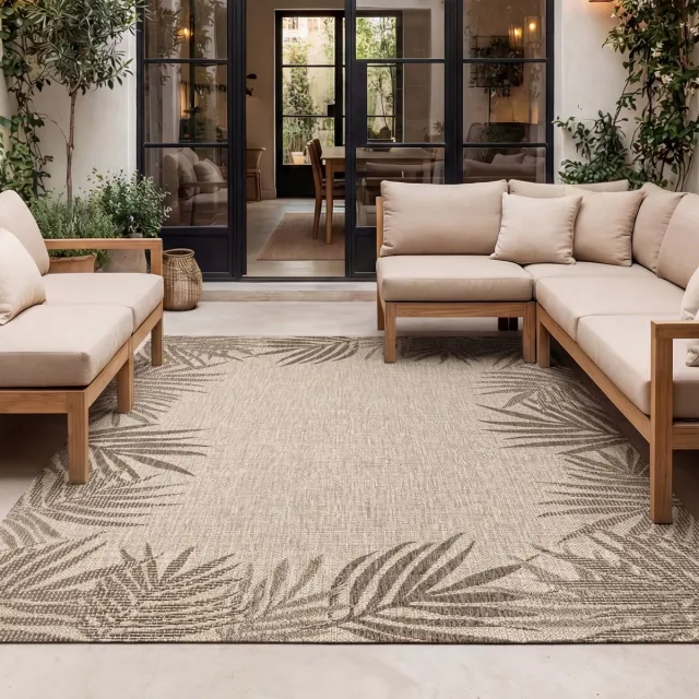 Fraai Buiten vloerkleed - Tiga Edge Taupe - 120x170cm