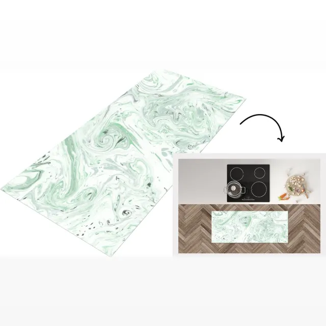 KitchenYeah Keukenloper - Loper keuken - Marmer - Groen - Patronen - Keukenloper vinyl Multicolor