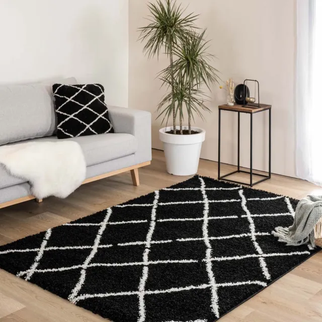 Boho&me Hoogpolig vloerkleed ruiten Artisan - zwart/wit 240x340