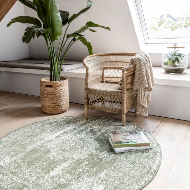 Eva Interior Rond vintage vloerkleed Bloom Groen - Interieur05 - Rond 160 Ø - (M)
