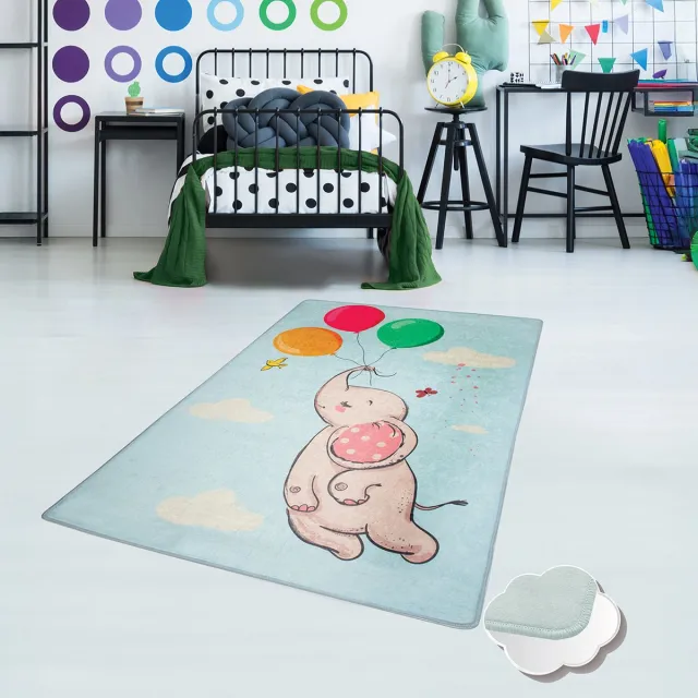 Bosdela Wasbaar kinder- en babykleed, 100x160 cm, ideaal voor kinderkamers, speelkamers en kruipmatten Ballonnen Blauw
