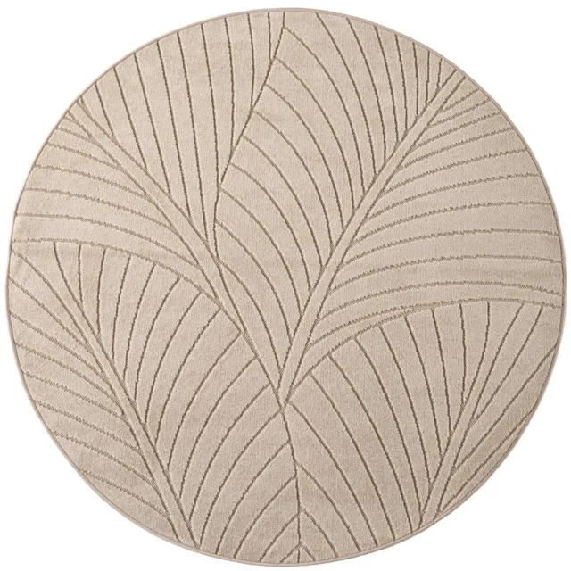 Dutch XXL Rond Buitenkleed | Nova | Palmbladeren | Beige | 160x160 cm | Buitentapijt | Tuintapijt