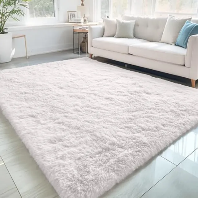 Homaxy Shaggy Vloerkleed Scheid wit - 153x214 CM - Hoogpolig Vloerkleed - Tapijt voor Woonkamer en Slaapkamer Puur wit