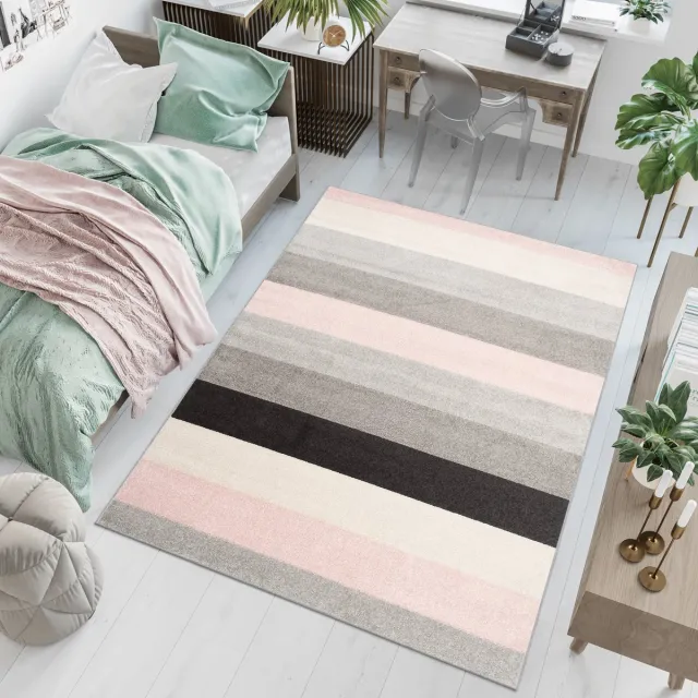 Tapiso Lazur Vloerkleed Grijs Slaapkamer Modern Tapijt Grijs Roze Zwart