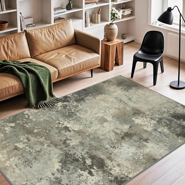 GENIMO Vloerkleed voor woonkamer Wasbaar laagpolig tapijt, onderhoudsvriendelijk, geschikt voor slaapkamer, keuken en eetkamer, Warmgrijs,160X230CM