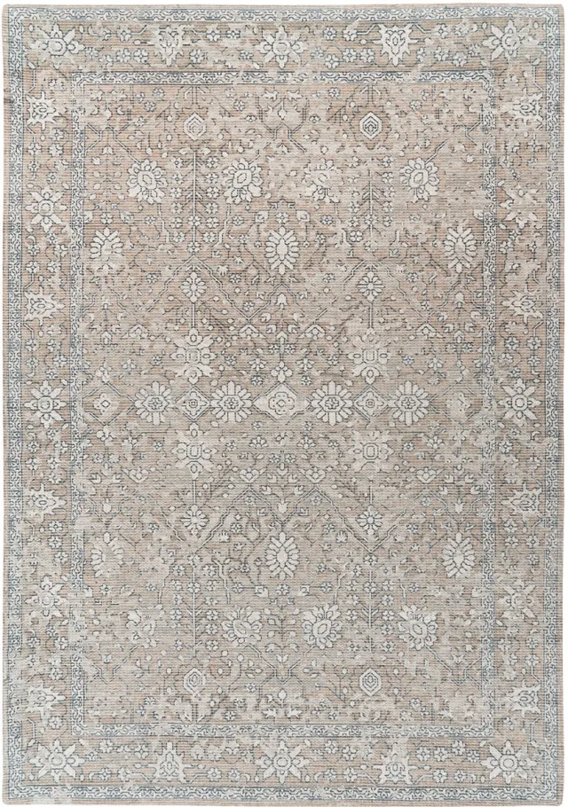 Padiro elegant laagpolig vloerkleed 160 x 230 cm - lichtbeige - vintage patroon - voor vloerverwarming - van katoen en polyester