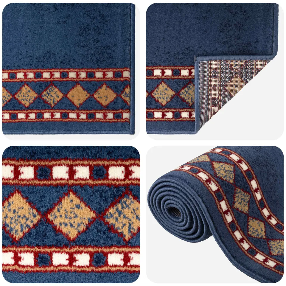vidaXL Tapijtloper FLORNES Geweven Blauw Diamanten 100 x 300 cm PP, foto 3